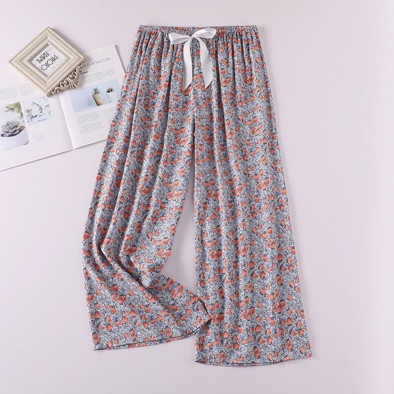 Весенние и летние тонкие домашние брюки, женские милые повседневные брюки с цветочным принтом, которые можно носить на улице, свободные домашние цельные пижамные брюки
