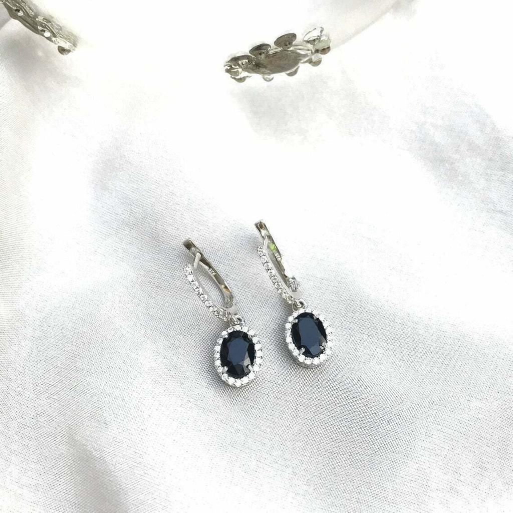 Подлинные натуральные синие сапфиры овальные серебряные серьги-подвески Halo для мамы