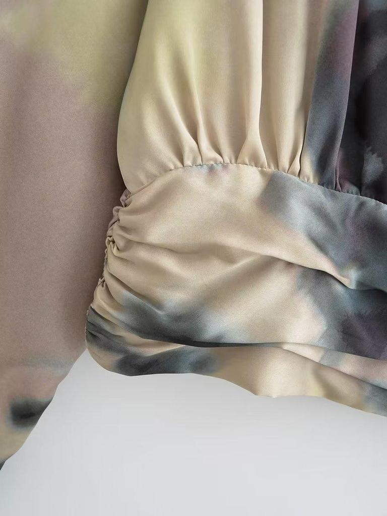 2024 Euro-American Women's Fashion: French Ink-Wash Short Top & Skirt Set