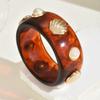 Pearl Shell Resin Cuff Bracelet Round Chunky Bangle Vintage Wide Cuff Bracelet  Gifts