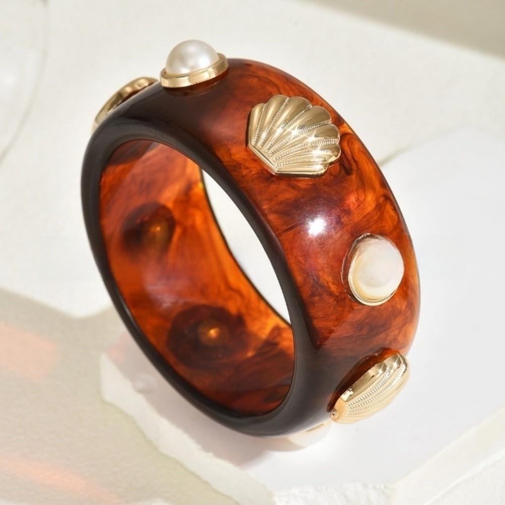 Pearl Shell Resin Cuff Bracelet Round Chunky Bangle Vintage Wide Cuff Bracelet Gifts