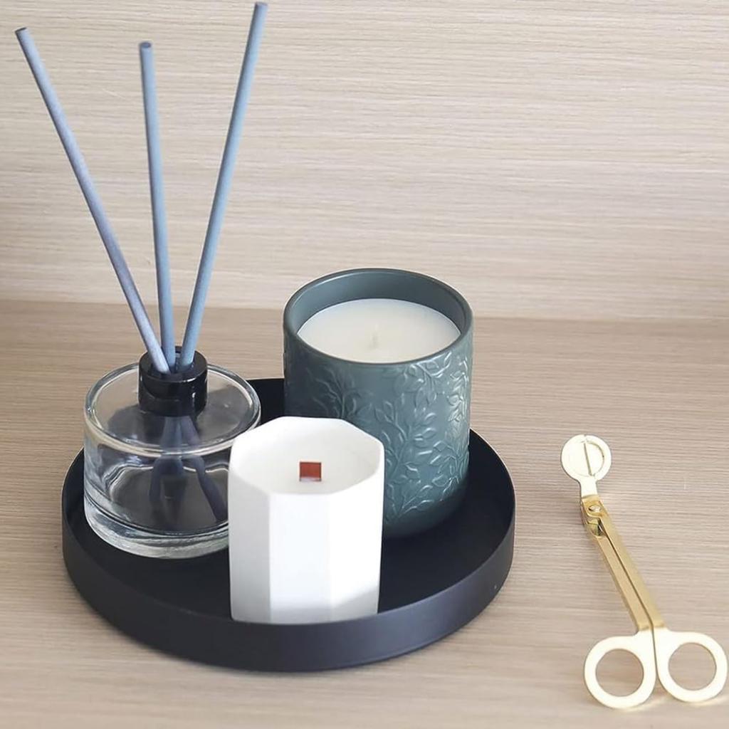 Black Metal Round Candle Tray Farmhouse Modern Home Decor Serving Plate 7.8 Inch