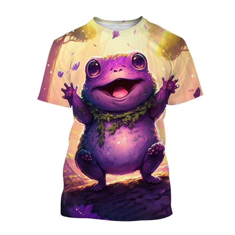 Fashion Cartoon Animal Frog 3D Printing T-shirt Summer Casual Round Neck Short-sleeved Unisex Sports Frog T-shirt Tops