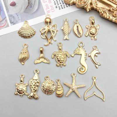 Смешанные кулоны с морскими животными из 16-каратного золота: Шармы-Ракушки, Морские Звезды, Осьминоги, Черепахи и Раковины для DIY Украшений.