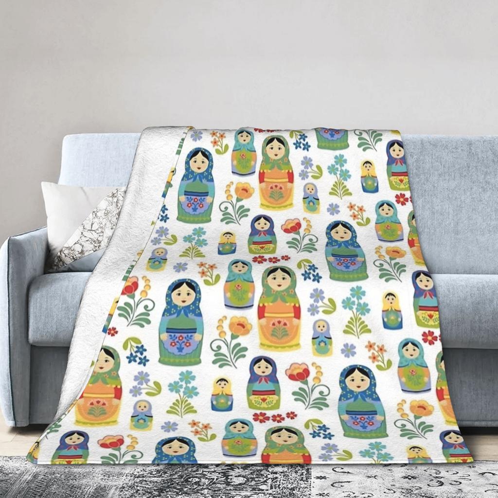 Matryoshka Russian Nesting Doll Velvet Throw Blanket Cute for Sofa Knitted Blanket Travel Warm Multifunction