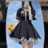 Kawaii Gothic Lolita Dress Women Goth Harajuku Cute Lace Black Puff Sleeve Short Dresses School Jk 2022 Summer Girls