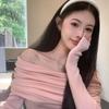 Сладкий однотонный свитер с вишневым цветением, весенне-осенний сексуальный черный пуловер с длинным рукавом, подчеркивающий ключицы, элегантный