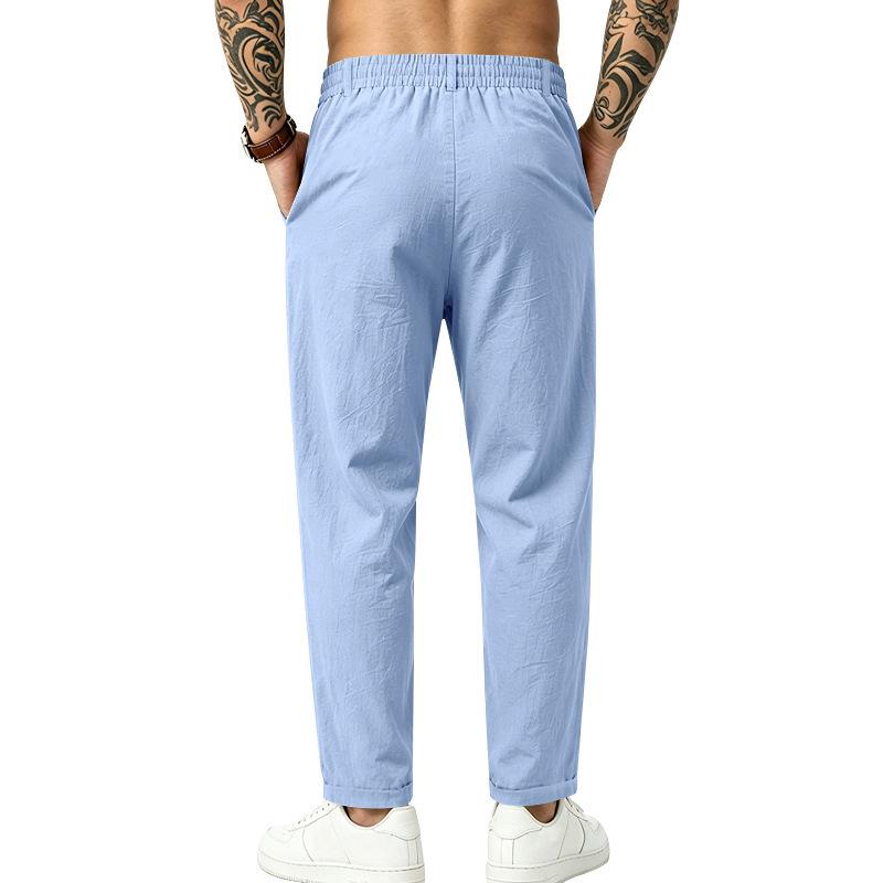 Men S Linen Straight Leg Loose Drawstring Waist Casual Pants