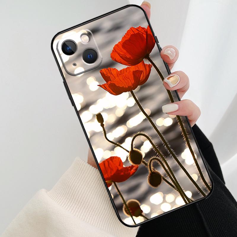 Красный Цветок Мака Чехол Для Телефона Для iPhone 17 Pro Max 16 15 14 11 12 13 Pro Max mini 15 16 Plus 16e 17 Air Cover