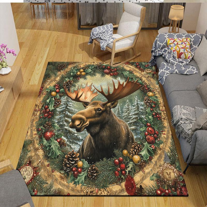 Christmas animals Home Sofa Decoration for Living Room & Bedroom, Non‑Slip Play Flannel Floor Mat for Game Room