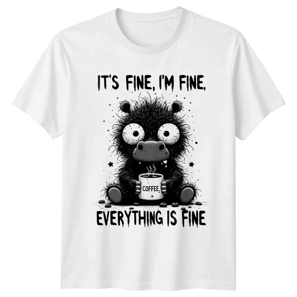 Its Fine Im Coffee Humor Herren T Shirt Daunisex Grafik Top Vintage Washed Comfortable Designer Clothes Casual Soft Unisex