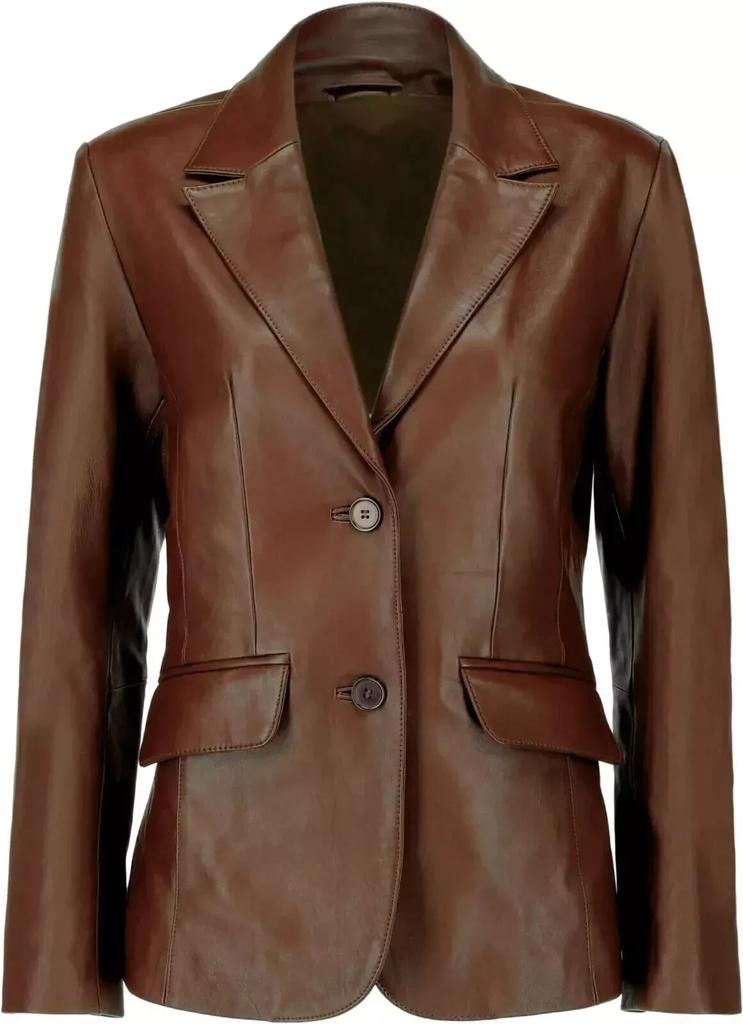 Classic Blazer Women's Lambskin Leather Casual Brown Genuine Stylish Handmade