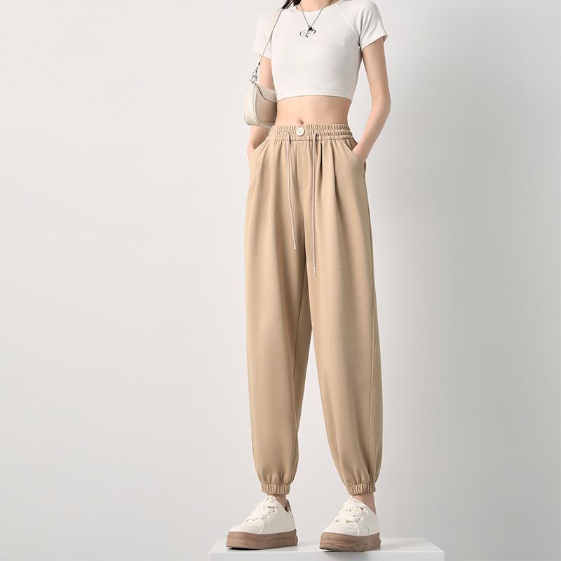 Серые спортивные штаны женские летние тонкие маленькие свободные с завязками весенне-осенние повседневные штаны-фонарики новые