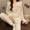 Aesthetic Flower Print Sleepwear Woman Long Sleeve Top & Elastic Waist Pants Pajamas Sweet Cute Fashion Pajamas