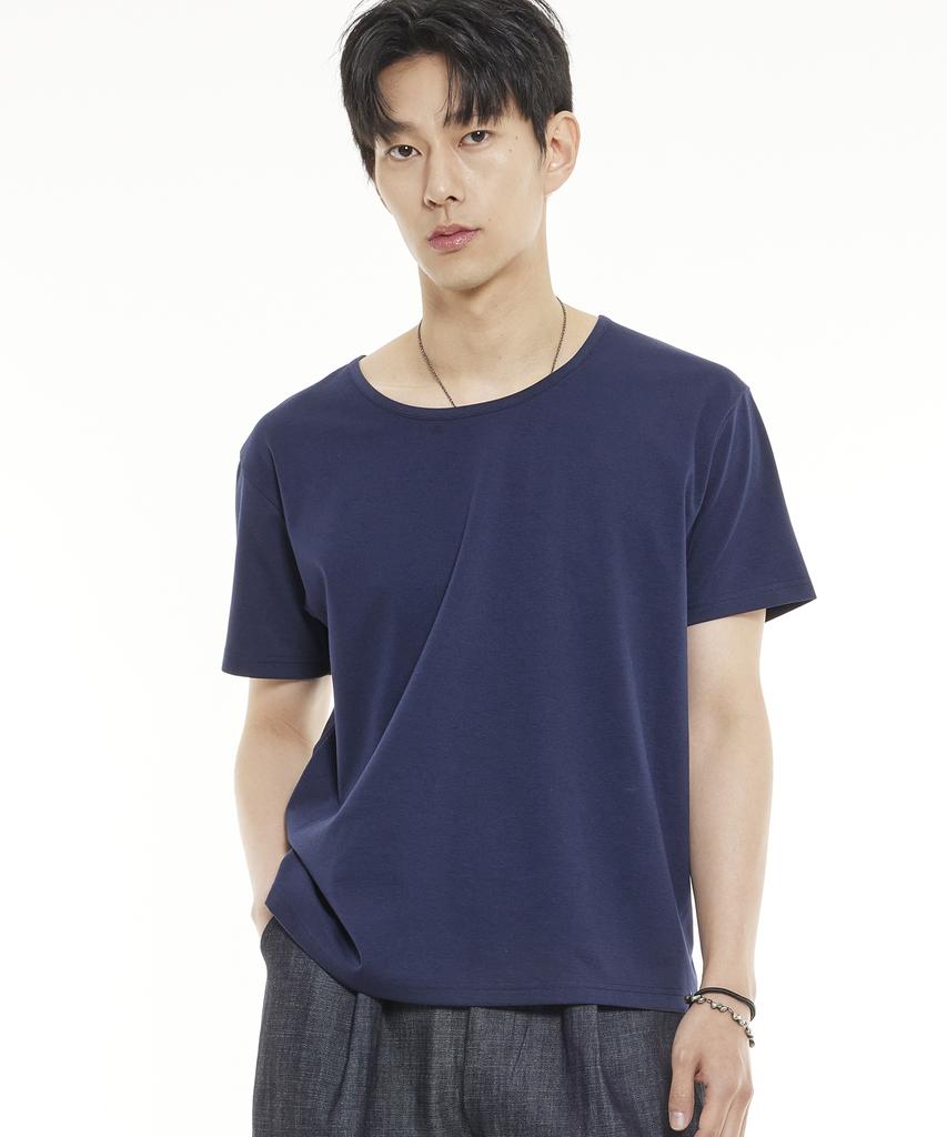 MINIMALCODE Basic U-Neck Round T-Shirt Navy