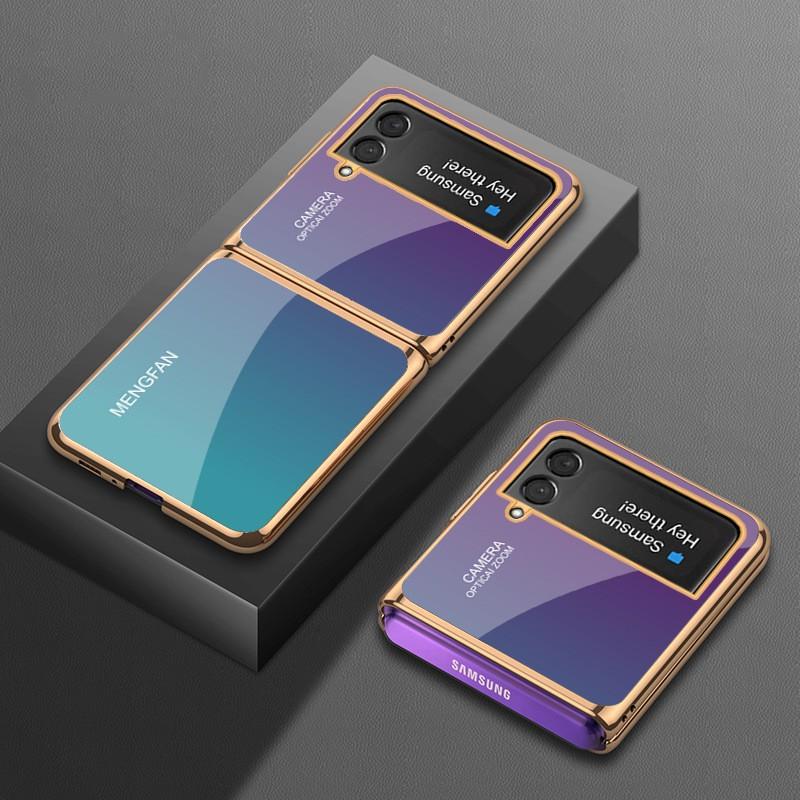 Защитный чехол для Galaxy Z Flip3 Flip4, жесткий ПК-корпус со стеклянной задней панелью с гальваническим покрытием, в скандинавском стиле, настраиваемый