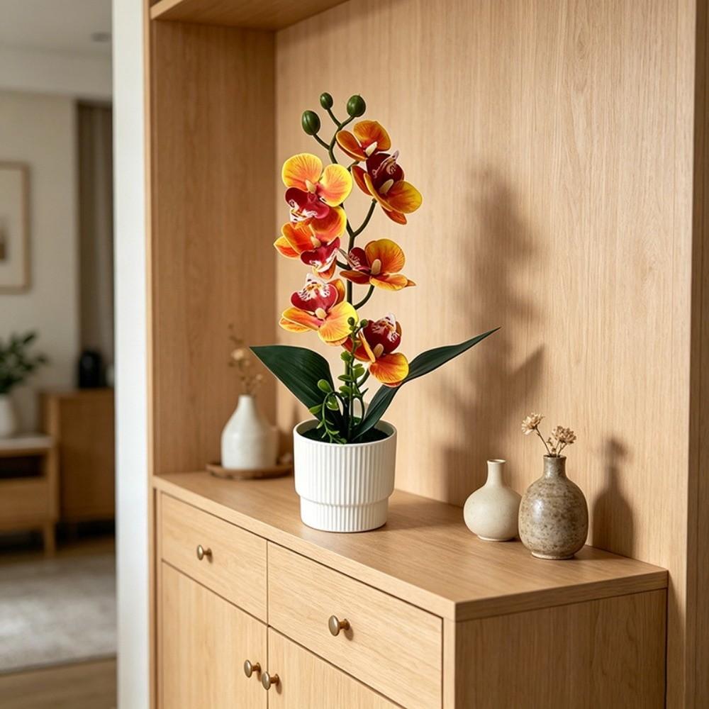 7 Heads Simulated Flower Butterfly Orchid Potted Pink Artificial Faux Plants Living Room Ornaments