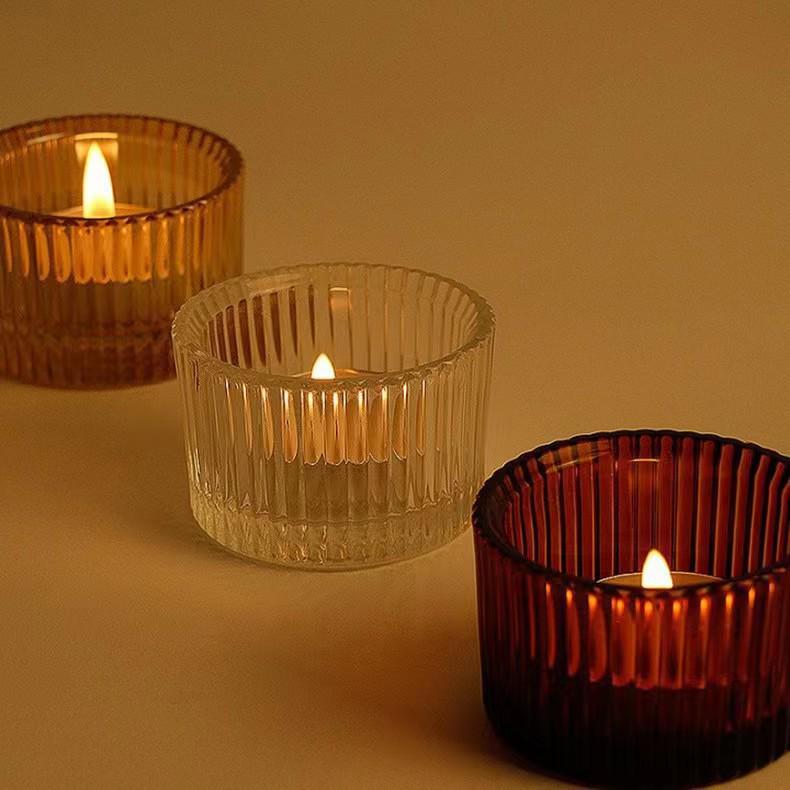 Креативный стеклянный подсвечник для ароматерапевтической свечи DIY с вертикальной полоской - Термостойкий и прозрачный стакан-подсвечник