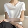 Женские топы, атласные гладкие топы с однотонными рукавами и воротником, короткая цветная искусственная блузка, уличная одежда