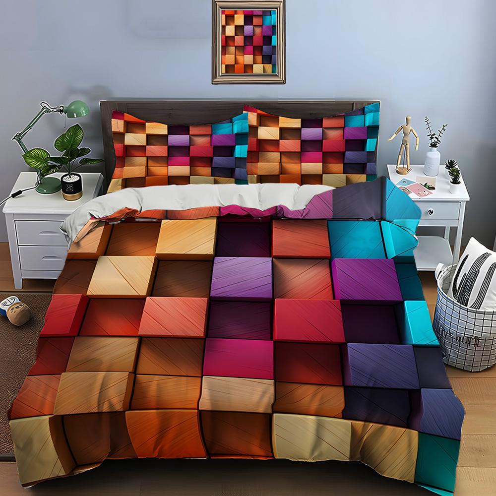 3D Honeycomb Square Gradient Color Print Bedding Set Duvet Cover 1 Duvet Cover 2 Pillowcases Adult and Kids Bedding Set Luxury