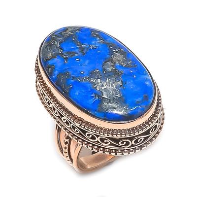 Кольцо из меди ручной работы с самоцветом лазури, размер 7 p6C19