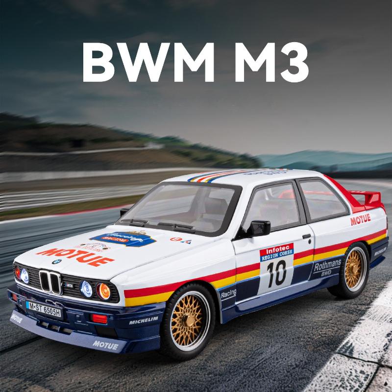 Симуляция 1/24 Спортивный автомобиль BMW M3 из сплава с звуком и светом, инерционный, металлическая миниатюра, коллекционная игрушка, транспортное средство, подарок