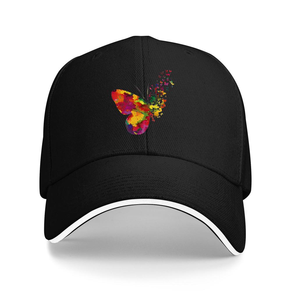 Colorful Watercolor Butterfly Baseball Cap Adjustable Polyester Unisex Casual Sun Hat Outdoor Sports Cap
