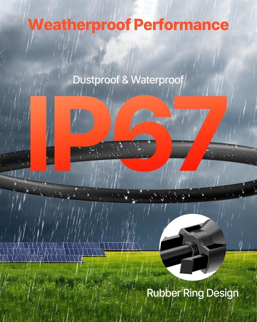 20FT Solar Panel Extension Wire with Female & Male Connectors 10AWG 1 Pair