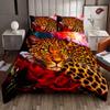 Комплект постельного белья с леопардовым принтом размера King Size, комплект постельного белья с изображением животных дикой природы для подростков и детей, мальчиков и девочек, мягкий пододеяльник с синими розами