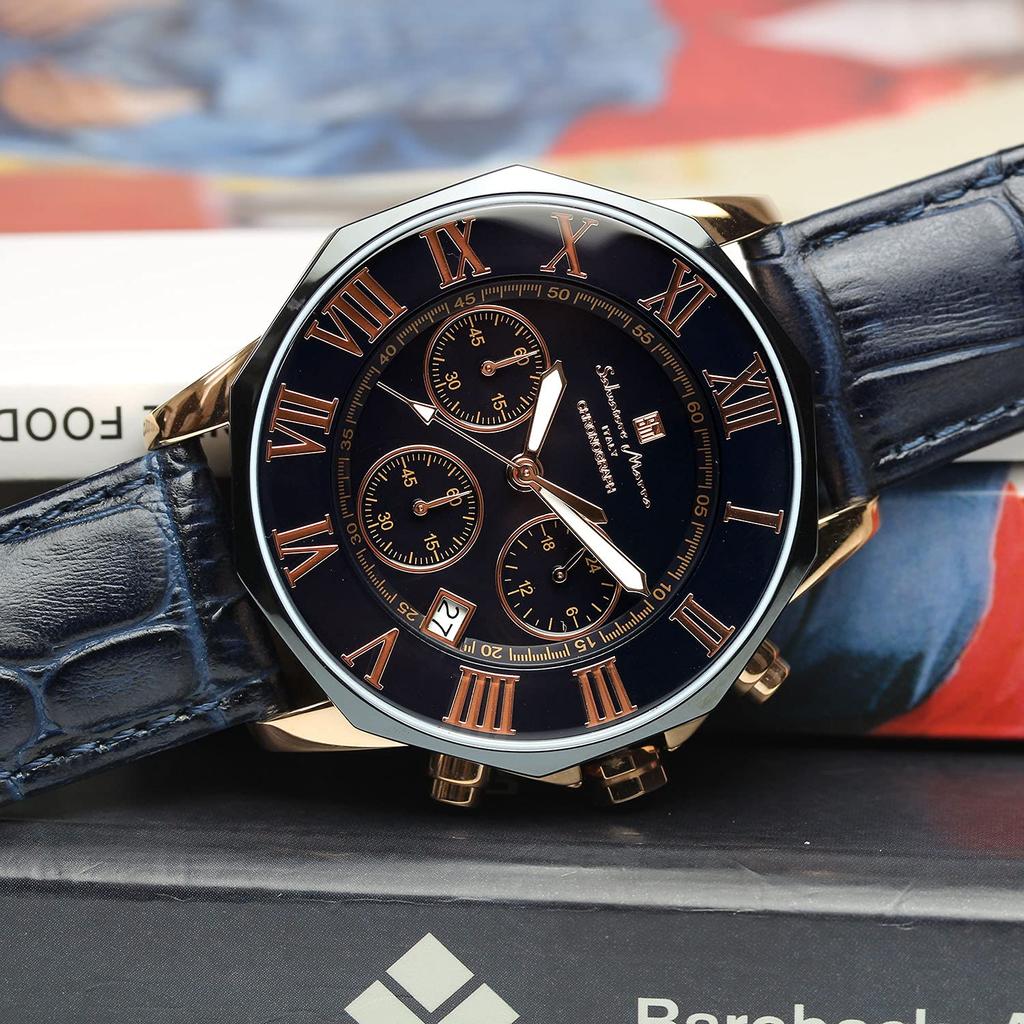 Watch Navy Chronograph 10 ATM Water Resistant Business Formal Leather Belt [Salvatore Mara] Men's SM15104S-PGNVPG