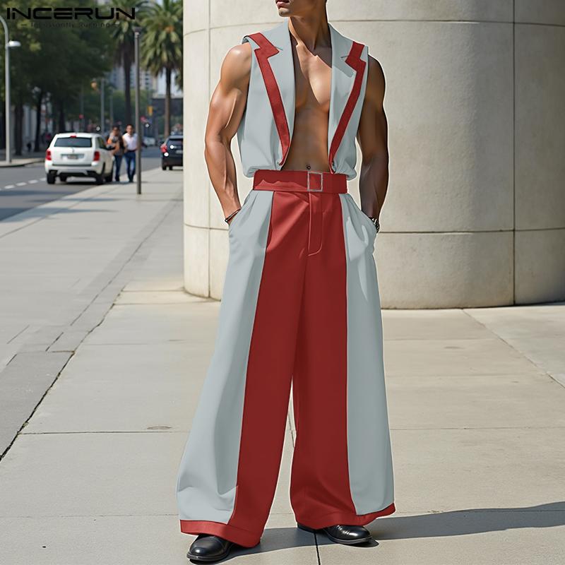 INCERUN 2 шт. Мужской жилет без рукавов с лоскутным шитьем и комплекты нарядов с длинными брюками