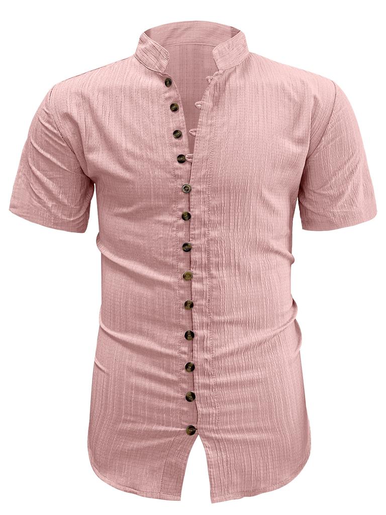 Summer new men's casual versatile shirt solid color slim-fitting short-sleeved top
