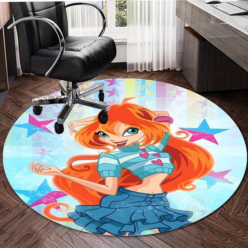 1pc Winx Club Print Round Carpet Chair Round Carpet Suitable for Bedroom Living Room Home Decorative Carpet