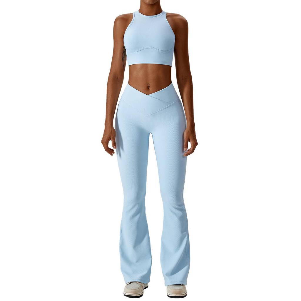 Комплект для йоги с высокой талией и перекрестным дизайном на спине - быстросохнущий, облегающий фитнес-костюм 8333
