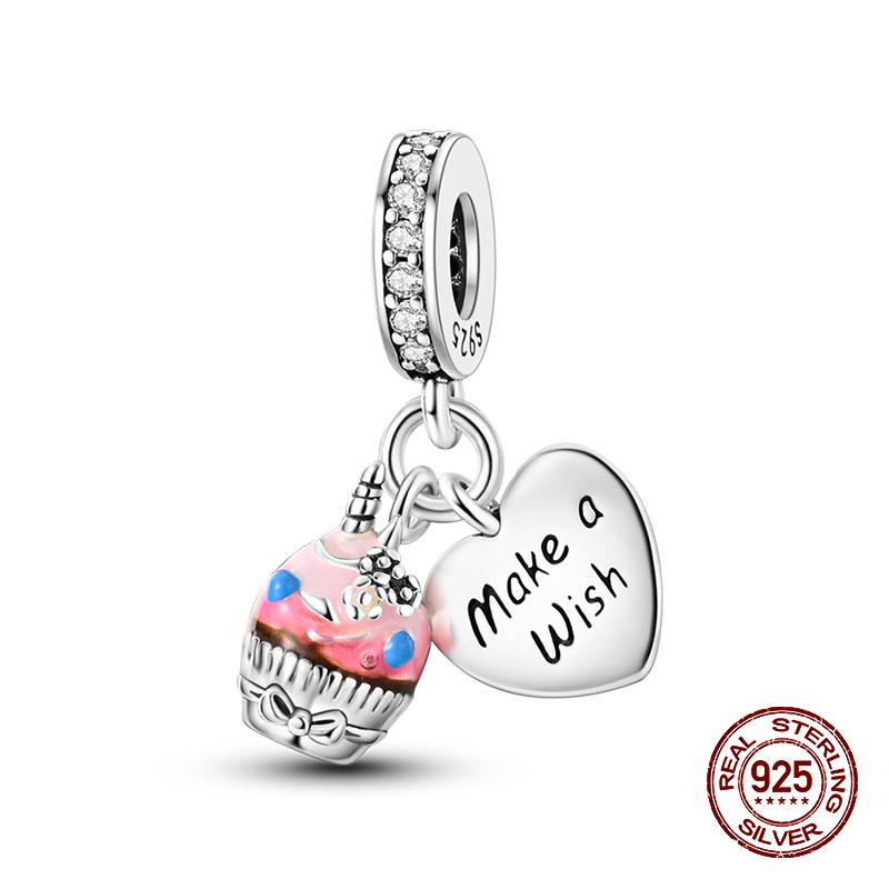 Real 925 Sterling Silver Chocolate Pizza Cake Fries Food Charms Beads Fit 925 Original Bracelets DIY Cute Jewelry Gifts