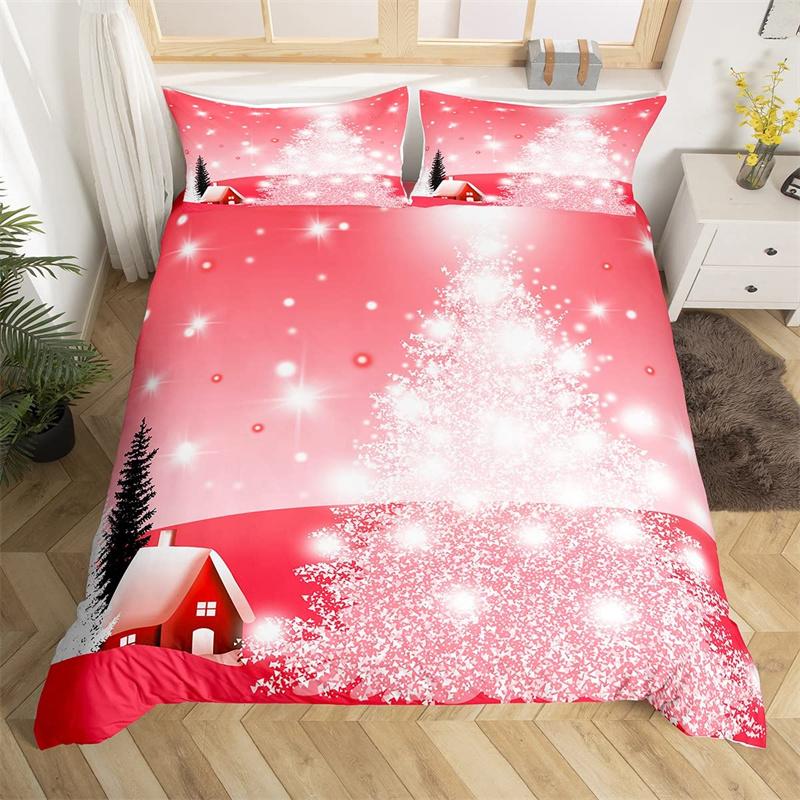 Комплект постельного белья «Веселая рождественская елка» Красный комплект пододеяльника Рождественская снежинка с блестками Покрывало Микрофибра Полуторный Кинг Покрывало