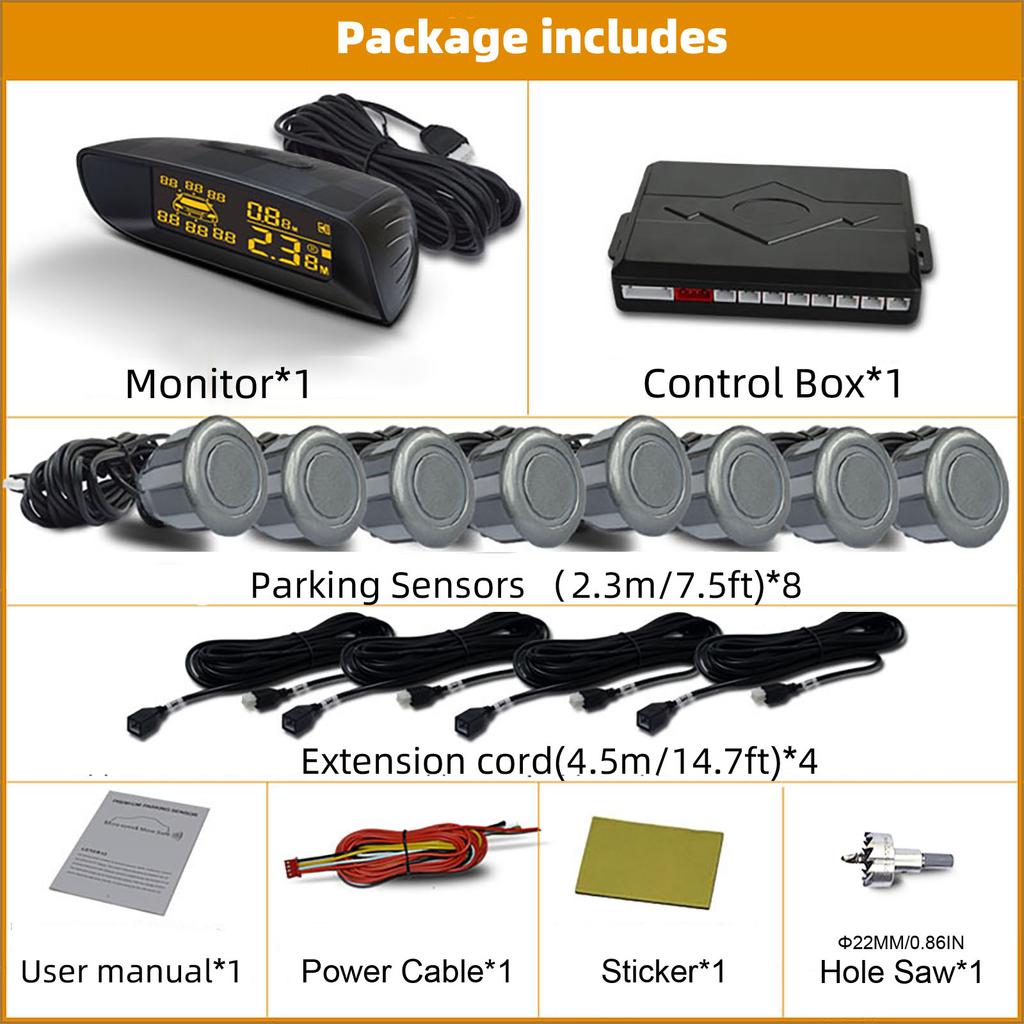 Vehicle Car 8 Parking Sensors System Reverse Backup Radar Front and Rear Assistant Kit Parktronic Auto Distance Detection Beep