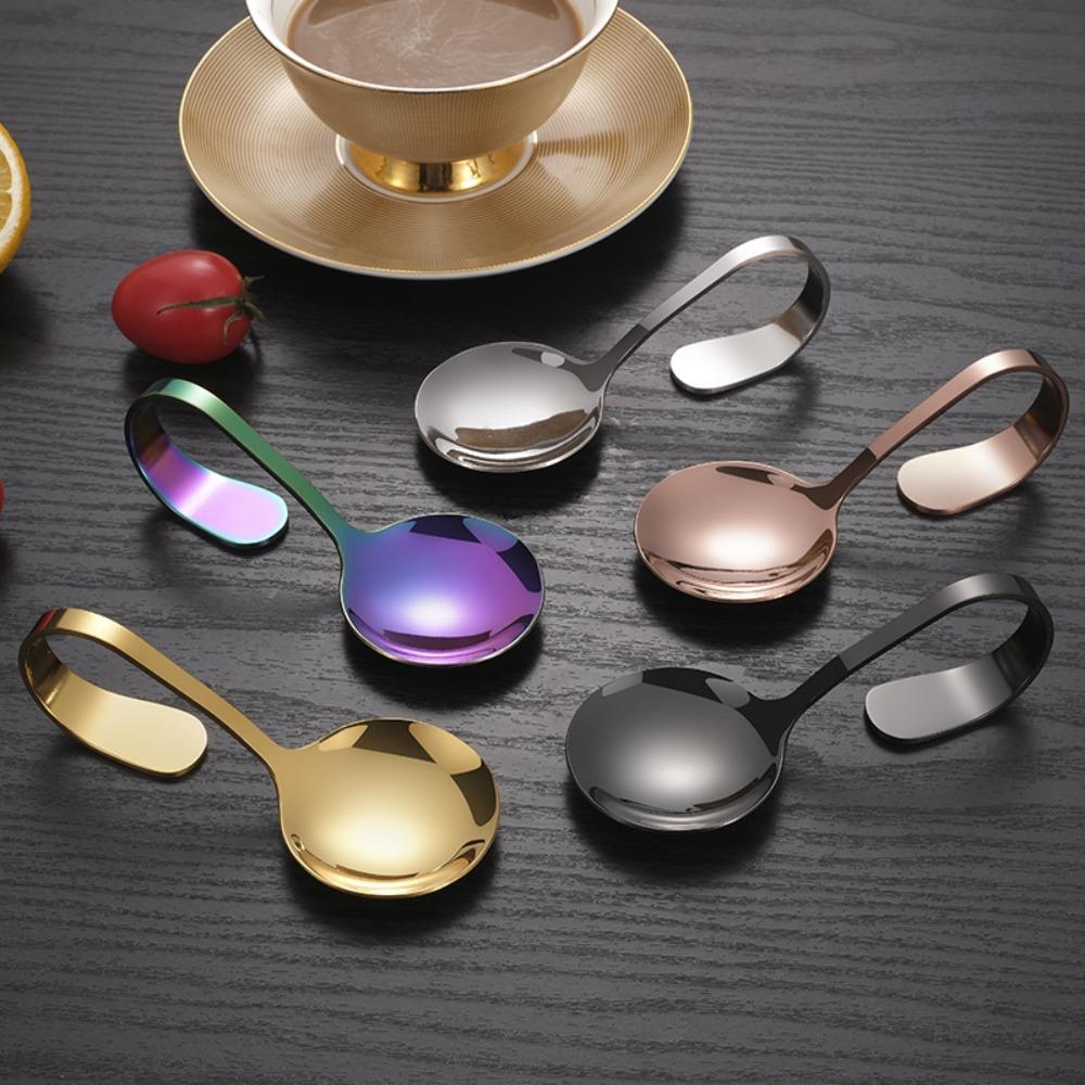 Rustproof Curved Handle Spoon Comfortable Grip Serving Spoons Dessert Spoons  Baby