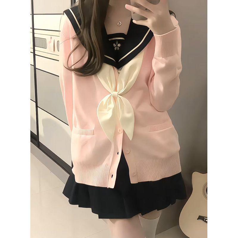 Navy Blue Japanese School Style Women's Cardigan Sweater for Autumn & Winter