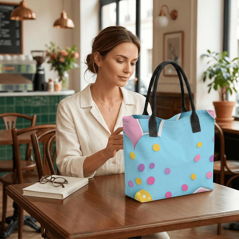 Cute Polka Dot Tote Bag Casual Large Capacity Shoulder Handbag for Daily Use