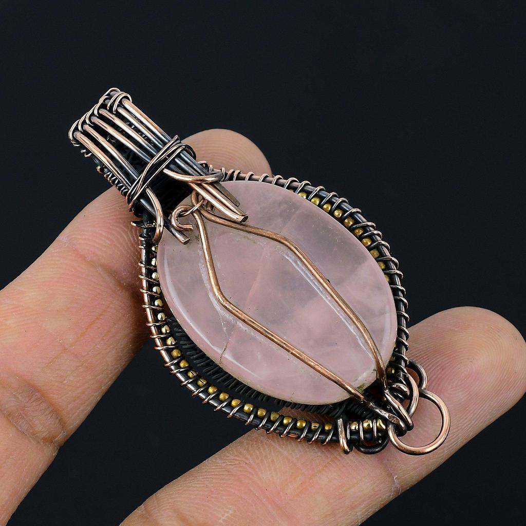 Rose Quartz Jewelry, 999 Copper Wire Wrapped Pendant Handmade Gemstone Jewelry, Gifts For Wife Brand New Pendant