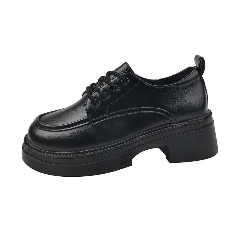Retro British Style Small Leather Shoes Women's Spring and Autumn Platform 2025 Summer and Autumn New Black Jk Lace-up Loafers