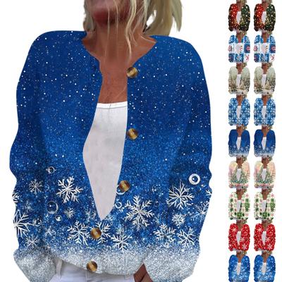 Женская модная принтованная куртка с длинным рукавом и вязанным кардиганом на пуговицах