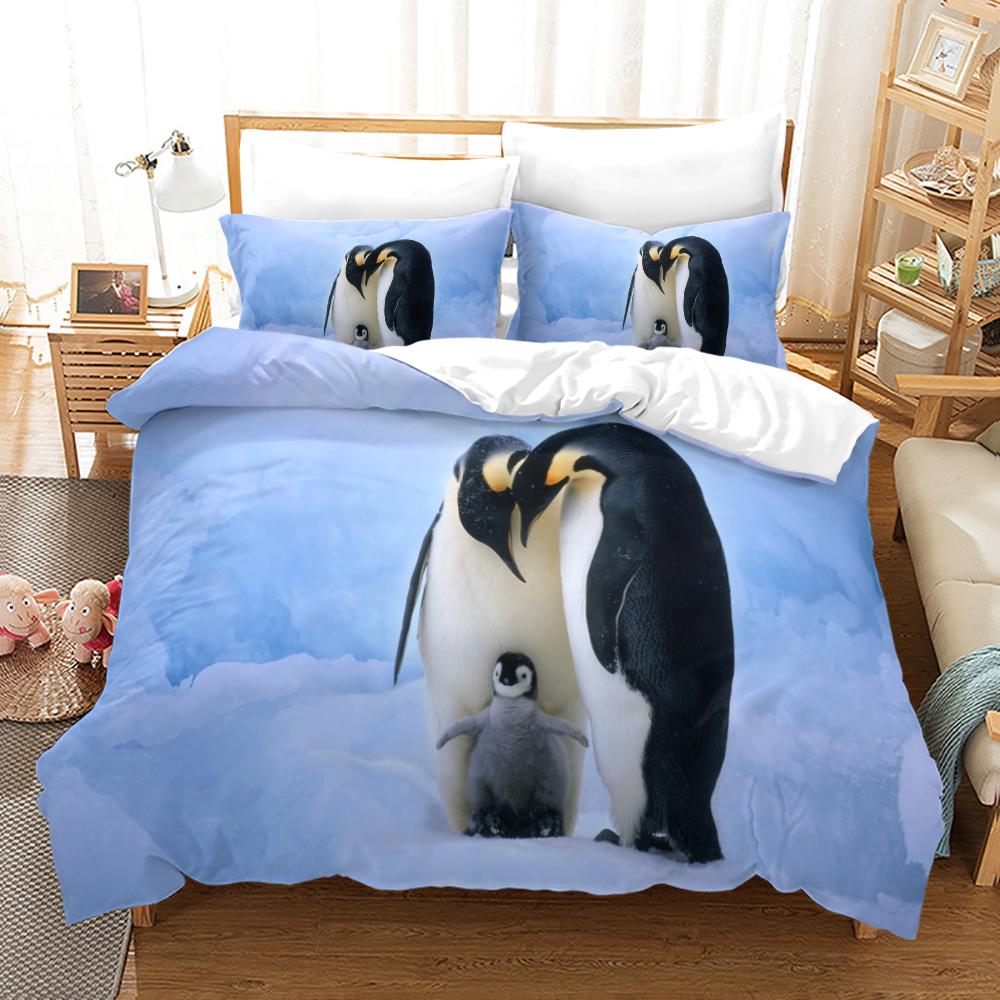 Comforter Antarctic Penguins For Kid Girl Boy Cute Animals Polyester Comforter Black White Print King Size