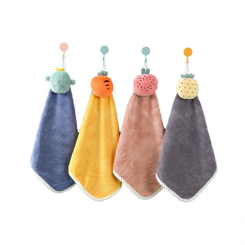 Christmas Cartoon Coral Fleece Hanging Hand Towel - Absorbent for Kitchen & Bathroom