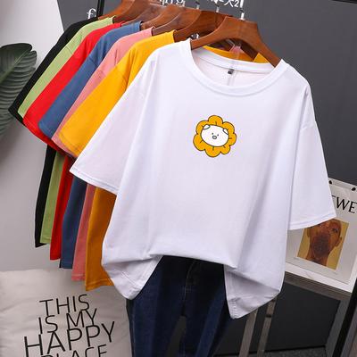 Футболки Harajuku для молодых девушек Y2K, новинка 2024 года, женские повседневные футболки с принтом подсолнечника, базовая футболка с круглым вырезом
