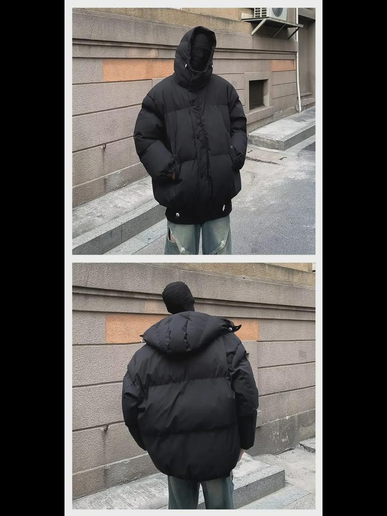 Trendy American-Style Winter Quilted Hooded Cotton Jacket for Men and Women - Windproof, Casual, All-Match Coat.