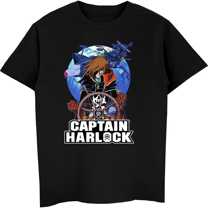Anime Captain Harlock T Shirt Men's Cotton Short Sleeve T-shirt Hip Hop Tees Cool Tops Harajuku