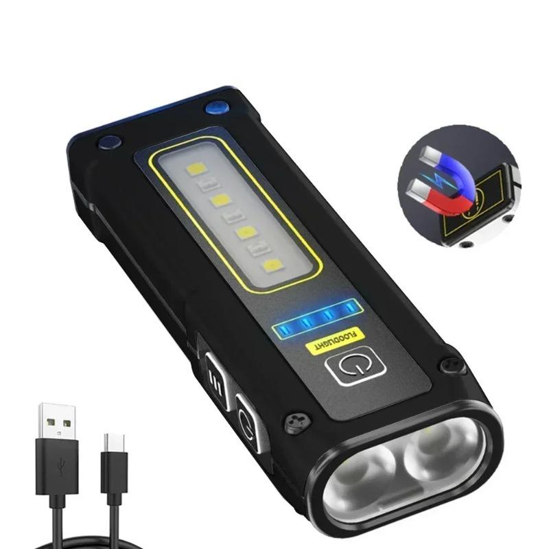 NEW Super Bright LED Source Flashlight Work Lamp with Magnet Alarm SOS Key Chain Power Bank Waterproof Emergency Flashlight