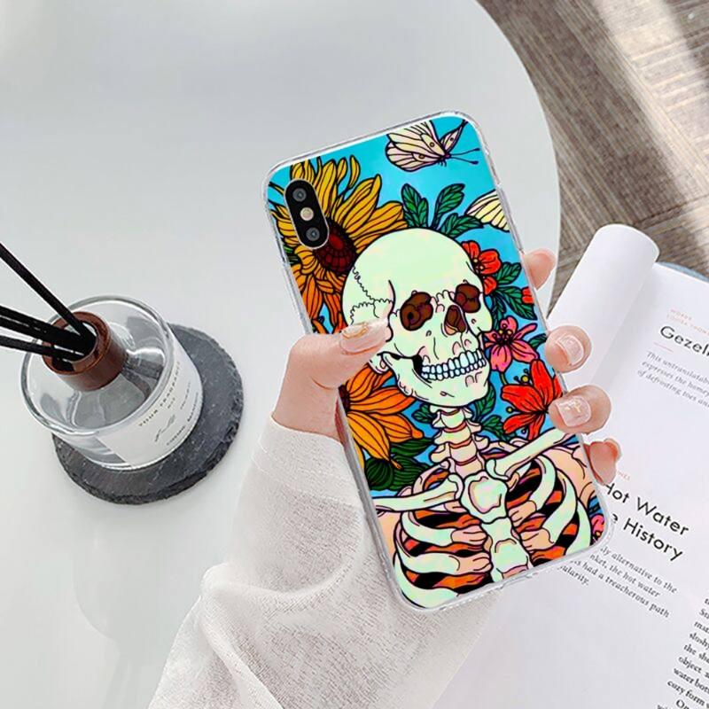 Страшный чехол для телефона Modeka Skull Flowers для iPhone 14 13 12 11 XS X 8 7 6 Plus Mini Pro Max SE 2022 Мягкая прозрачная накладка для телефона